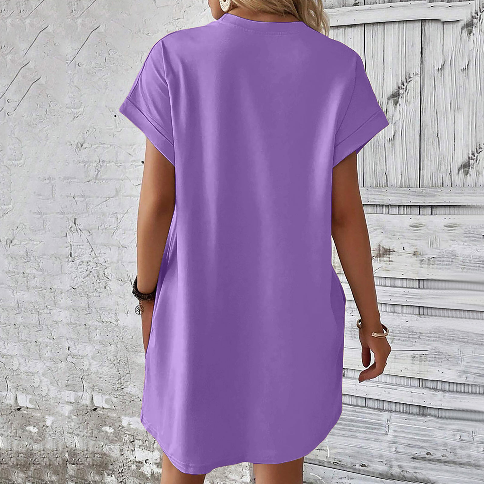 thumbnail image 4 of Vestido camiseta suave de manga corta holgado con bolsillos para mujer - Poliéster spandex, informal de verano - S-XXL, 4 of 7